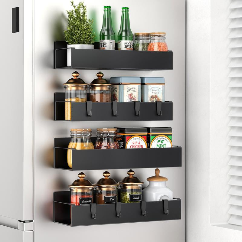 4-Pack Magnetic Spice Rack with Hooks & Paper Towel Holder | Organizer for Refrigerator, Microwave & Kitchen Gadgets | Home Organization & Christmas Decoration Gift