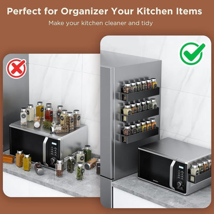 4-Pack Magnetic Spice Rack with Hooks & Paper Towel Holder | Organizer for Refrigerator, Microwave & Kitchen Gadgets | Home Organization & Christmas Decoration Gift