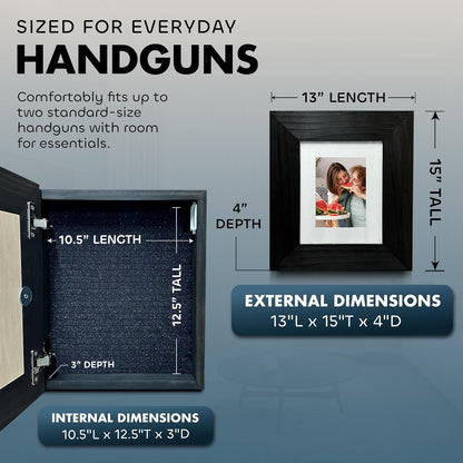Hidden Gun Safe Picture Frame - Handcrafted Gun Concealment Furniture - Quick Access Picture Frame Safe with Magnetic Lock for Discreet & Secure Gun Storage